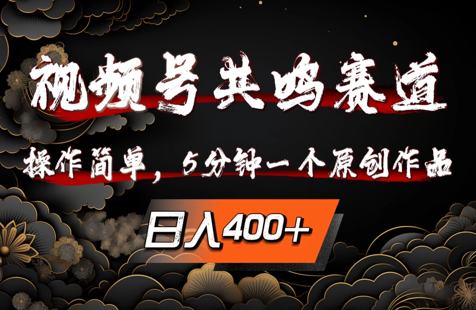 视频号共鸣赛道，操作简单，5分钟1个原创作品，日入400+ - 项目资源网