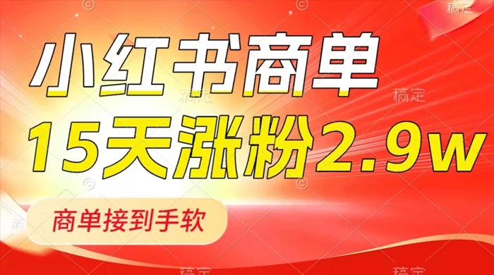小红书商单最新玩法，新号 15 天 2.9w 粉，商单接到手软，1分钟一篇笔记 - 项目资源网