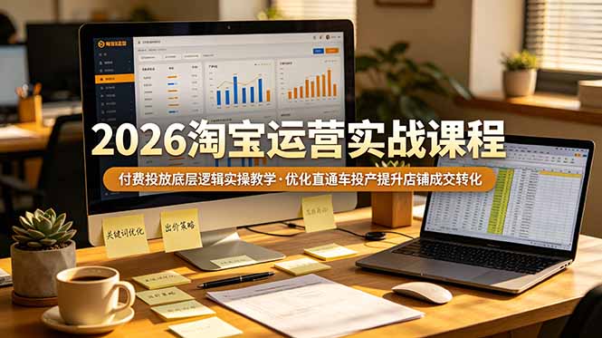 2026 淘宝运营实战课程，付费投放底层逻辑实操教学，优化直通车投产提升店铺成交转化-优创项目网