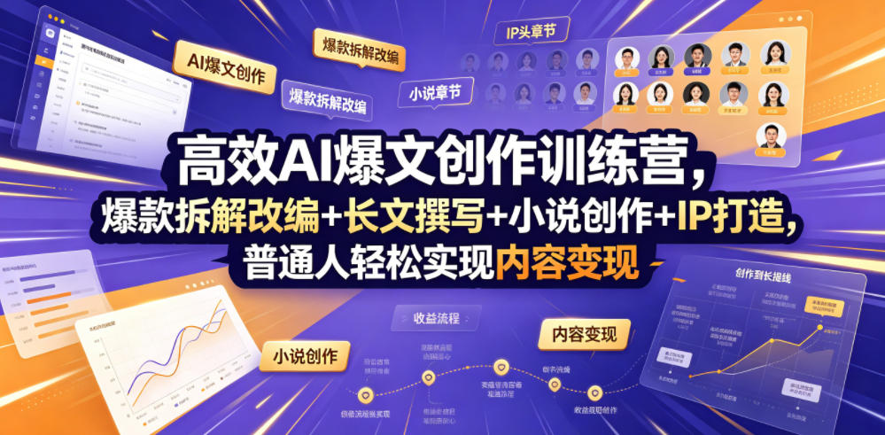 高效AI爆文创作训练营，爆款拆解改编+长文撰写+小说创作+IP打造，普通人轻松实现内容变现-优创项目网