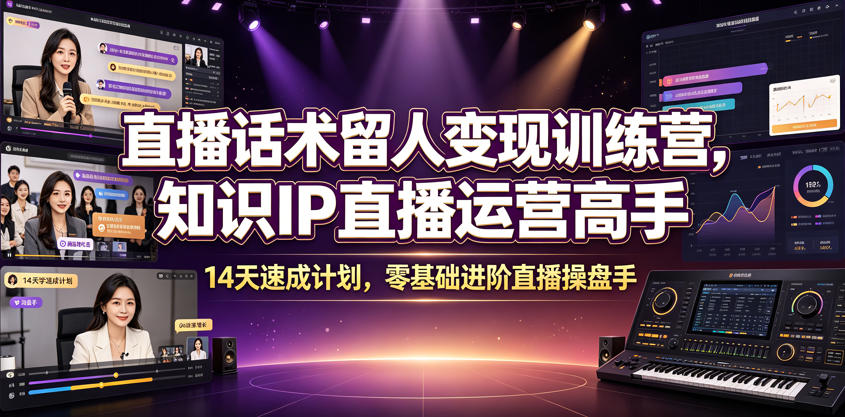 直播话术留人变现训练营，知识IP直播运营高手，14天速成计划，零基础进阶直播操盘手-优创项目网
