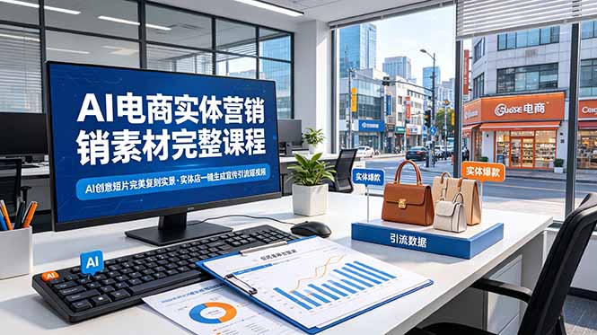 AI电商实体营销素材完整课程，AI创意短片完美复刻实景，实体店一键生成宣传引流短视频-优创项目网