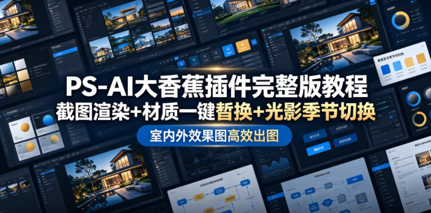 PS-AI大香蕉插件完整版教程，截图渲染+材质一键替换+光影季节切换，室内外效果图高效出图高阶课程-优创项目网