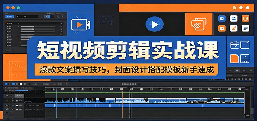 短视频剪辑实战课：爆款文案撰写技巧，封面设计搭配模板新手速成-优创项目网