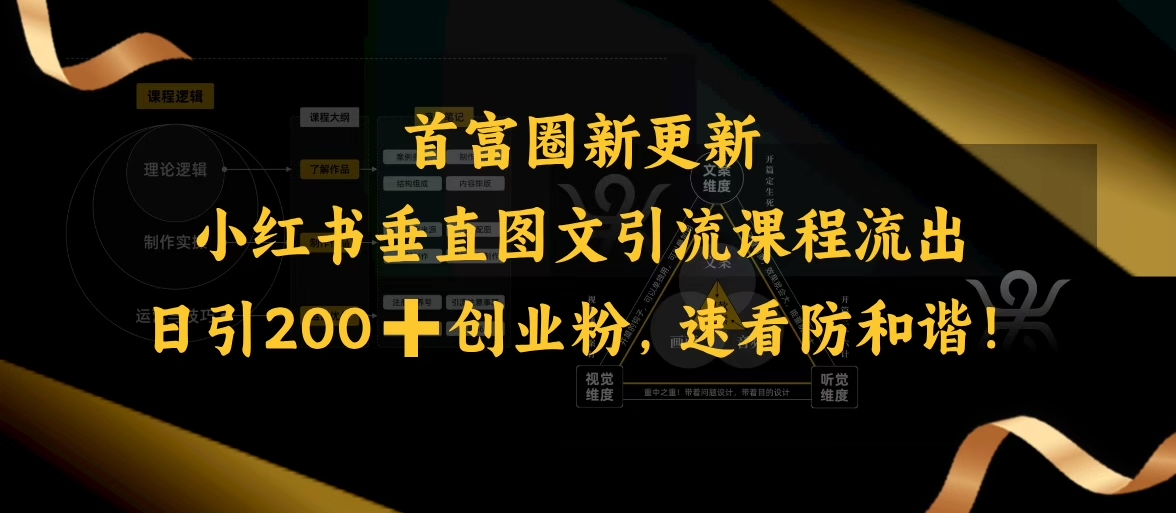 小红书垂直图文引流课程流出，日引200+创业粉，速看防和谐-优创项目网