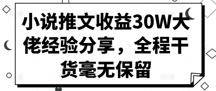 小说推文收益30W大佬经验分享，全程干货毫无保留-优创项目网