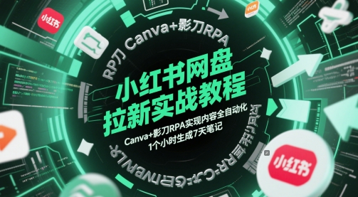 小红书网盘拉新实战教程，Canva+影刀RPA实现内容全自动化，1个小时生成7天笔记-优创项目网