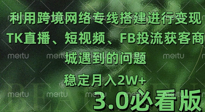 利用跨境电商网络及搭建TK直播、短视频、FB投流获客以及商城遇到的问题进行变现3.0必看版【揭秘】-优创项目网