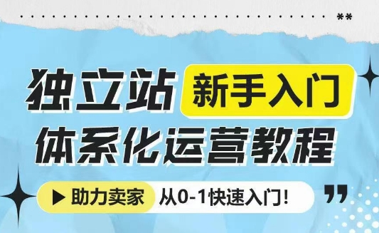 独立站新手入门体系化运营教程，助力独立站卖家从0-1快速入门!-优创项目网