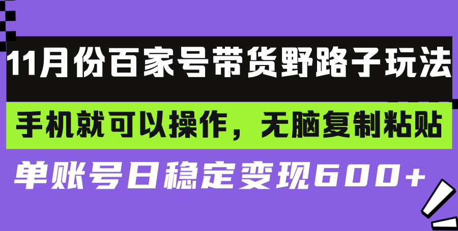 百家号带货野路子玩法 手机就可以操作，无脑复制粘贴 单账号日稳定变现…-优创项目网