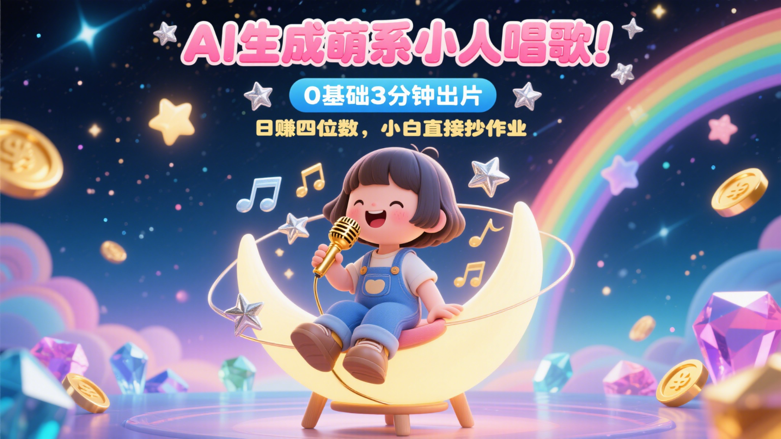AI生成萌系小人唱歌！0基础3分钟出片，28个作品涨粉9万，日赚四位数，小白直接抄作业-优创项目网