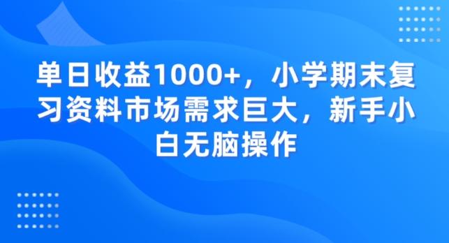单日收益1000+，小学期末复习资料市场需求巨大，新手小白无脑操作-优创项目网