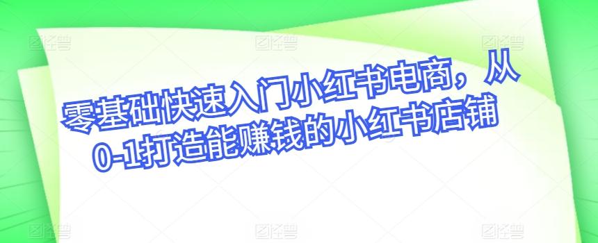 零基础快速入门小红书电商，从0-1打造能赚钱的小红书店铺-优创项目网