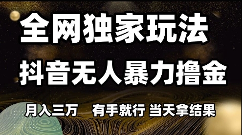 全网独家玩法抖音无人暴力撸金，月入3W，有手就行，当天拿结果【揭秘】-优创项目网