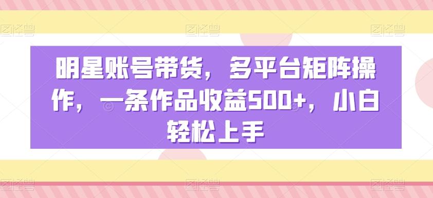 明星账号带货，多平台矩阵操作，一条作品收益500+，小白轻松上手【揭秘】-优创项目网