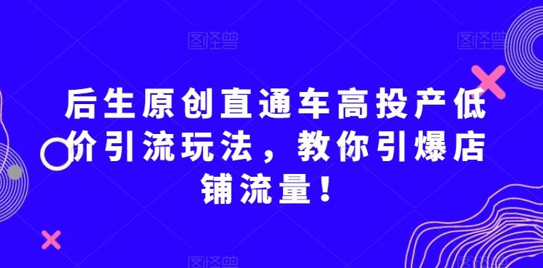 后生原创直通车高投产低价引流玩法，教你引爆店铺流量！-优创项目网