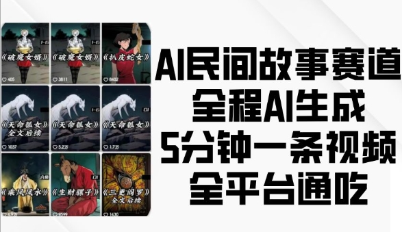 AI民间故事赛道，全程AI生成5分钟一条视频，全平台通吃-优创项目网