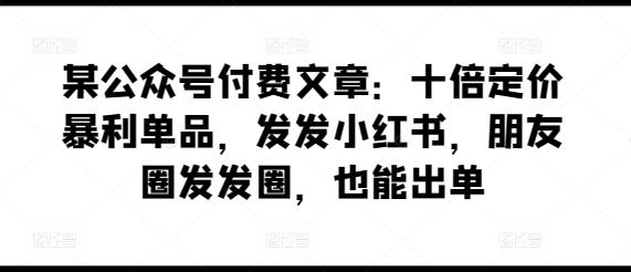 某公众号付费文章：十倍定价暴利单品，发发小红书，朋友圈发发圈，也能出单-优创项目网