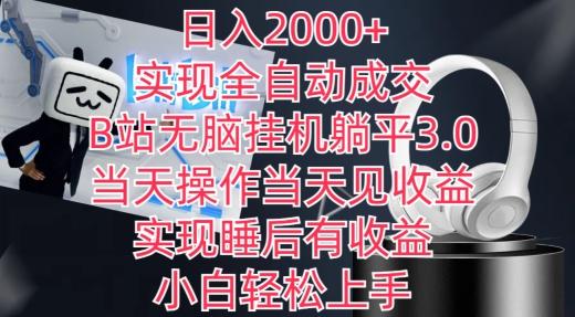 日入2000+，实现全自动成交，B站无脑挂机躺平3.0，当天操作当天见收益，实现睡后有收益【揭秘】-优创项目网