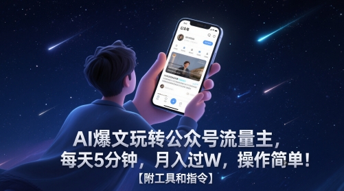 AI爆文玩转公众号流量主，每天5分钟，月入过W，操作简单！【附工具和指令】-优创项目网