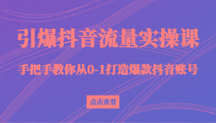 引爆抖音流量实操课，手把手教你从0-1打造爆款抖音账号(27节课)-优创项目网