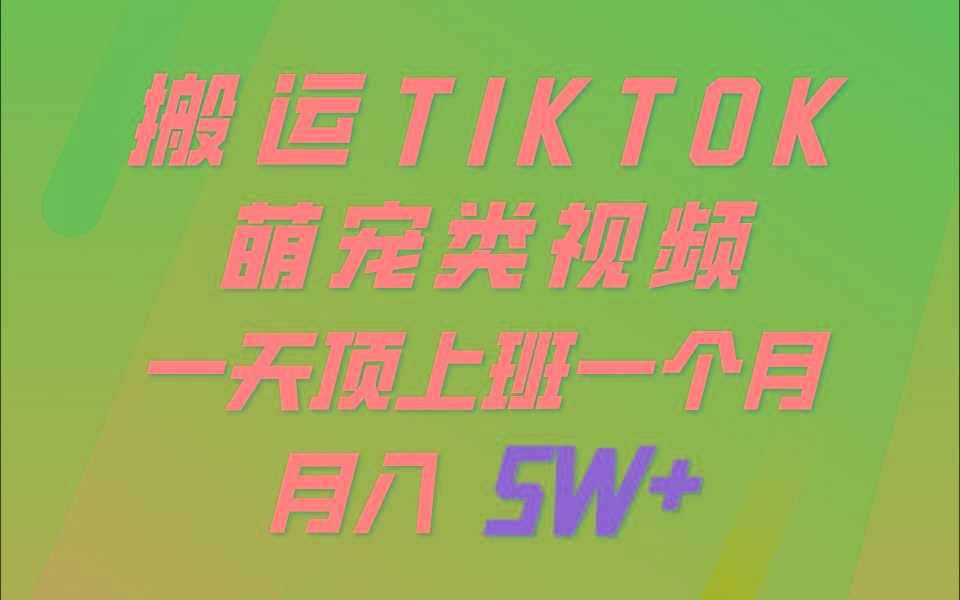 一键搬运TIKTOK萌宠类视频，一部手机即可操作，所有平台均可发布 轻松月入5W+-优创项目网