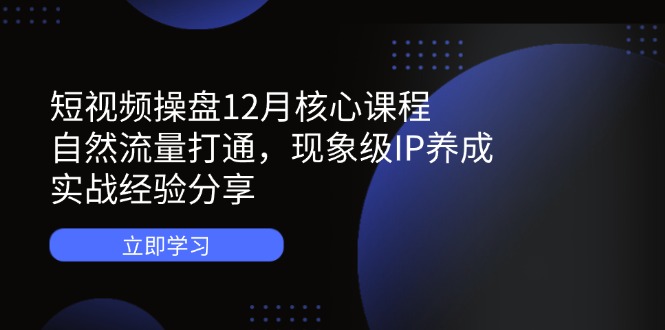 短视频操盘12月核心课程：自然流量打通，现象级IP养成，实战经验分享-优创项目网