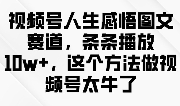 视频号人生感悟图文赛道，条条播放10w+，这个方法做视频号太牛了-优创项目网