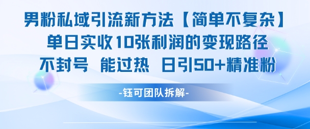 男粉私域引流新方法，单日收10张利润，日引流50+精准粉-优创项目网