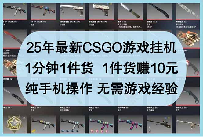 25年最新CSGO游戏挂机，1分钟1件货，1件货赚10元 纯手机操作 无需游戏经验-优创项目网