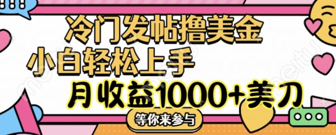 冷门发帖撸美金项目，月收益1000+美金，简单无脑，干就完了【揭秘】-优创项目网