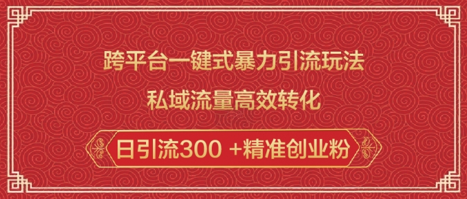 跨平台一键式暴力引流玩法，私域流量高效转化日引流300 +精准创业粉-优创项目网