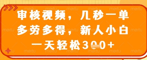 审核视频，几秒一单，多劳多得，新人小白一天轻松3张【揭秘】-优创项目网