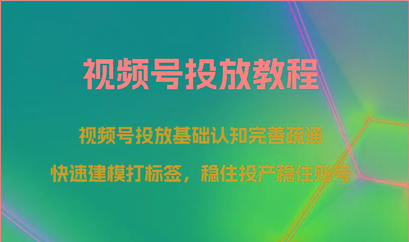 视频号投放教程-视频号投放基础认知完善疏通，快速建模打标签，稳住投产稳住账号-优创项目网