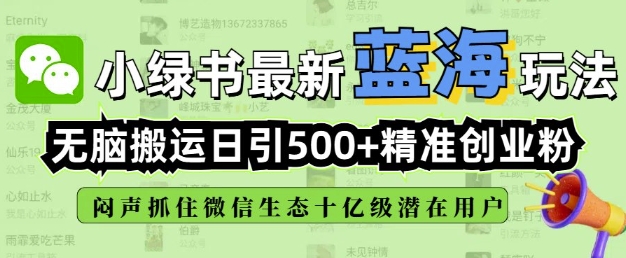 小绿书无脑搬运引流，全自动日引500精准创业粉，微信生态内又一个闷声发财的机会-优创项目网