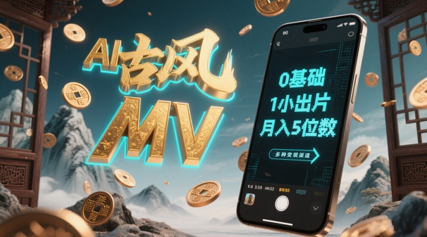 AI一键生成古风音乐MV，0剪辑基础1小时出片，多种变现渠道，一部手机月入5位数-优创项目网