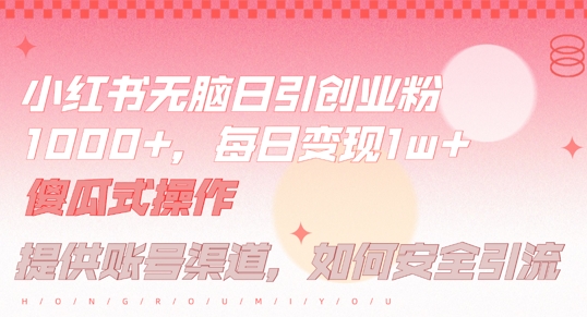小红书无脑每日引流创业粉500+，小白每天只花半小时，躺赚长尾收益【揭秘】-优创项目网
