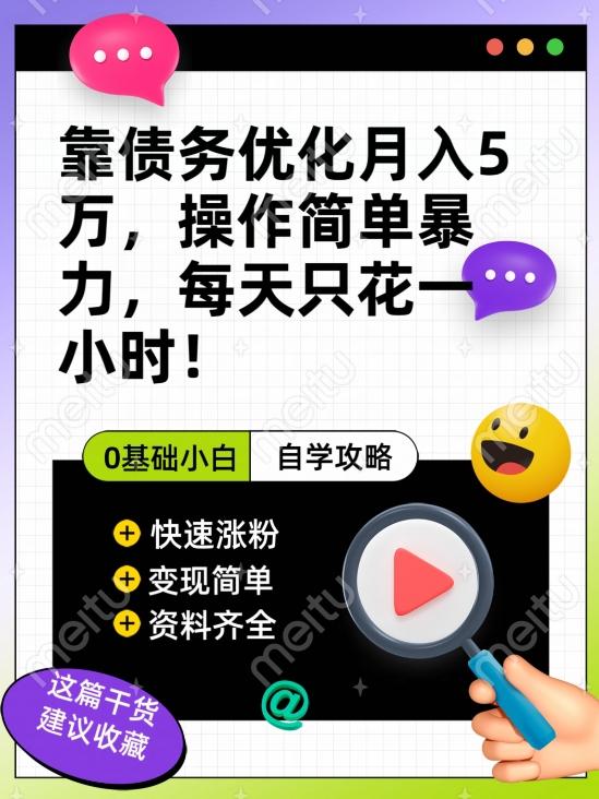 靠债务优化月入五万，每天只要花两个小时，多种方式轻松变现【揭秘】-优创项目网