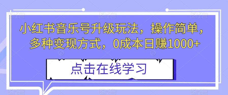 小红书音乐号升级玩法，操作简单，多种变现方式，0成本日赚1000+【揭秘】-优创项目网