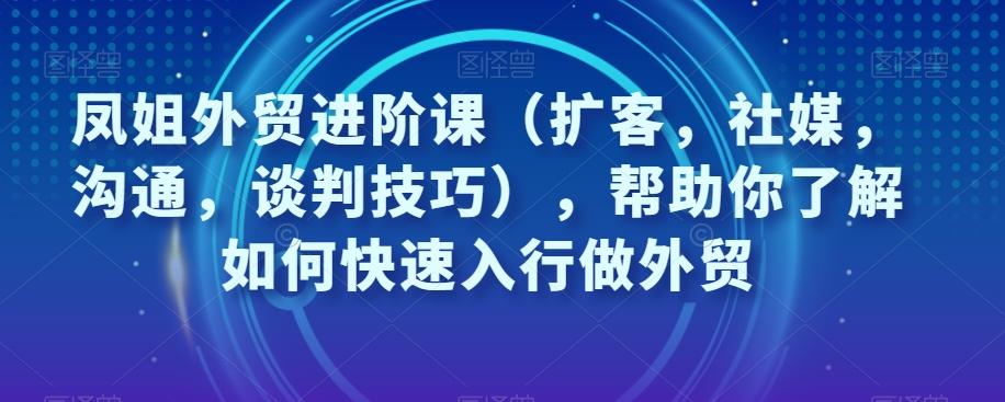 凤姐外贸进阶课（扩客，社媒，沟通，谈判技巧），帮助你了解如何快速入行做外贸-优创项目网