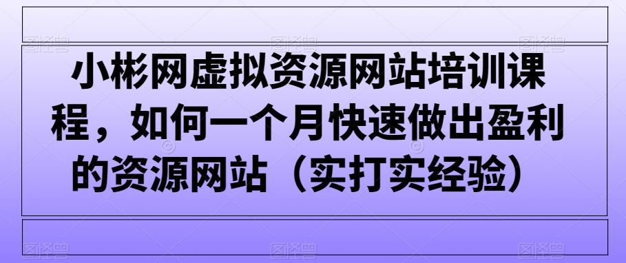 小彬网虚拟资源网站培训课程，如何一个月快速做出盈利的资源网站(实打实经验)-优创项目网