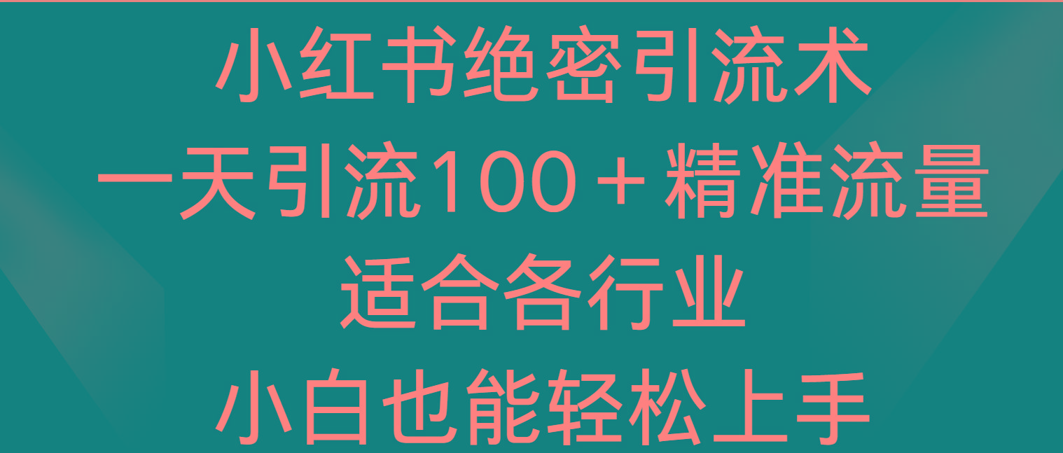 小红书绝密引流术，一天引流100＋精准流量，适合各个行业，小白也能轻松上手-优创项目网