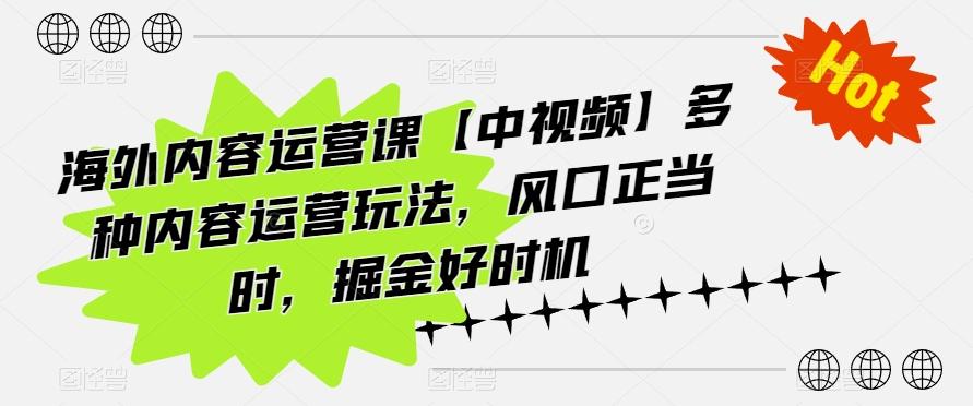 海外内容运营课【中视频】多种内容运营玩法，风口正当时，掘金好时机-优创项目网