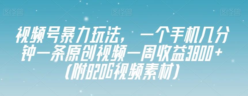 视频号暴力玩法，一个手机几分钟一条原创视频一周收益3800+（附820G视频素材）-优创项目网