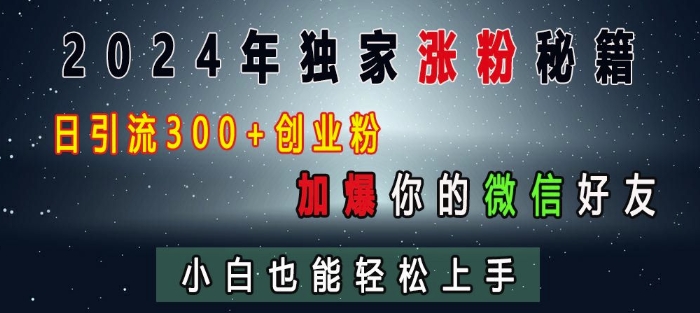 2024年独家涨粉秘籍，日引流300+创业粉，加爆你的微信好友，小白也能轻松上手-优创项目网