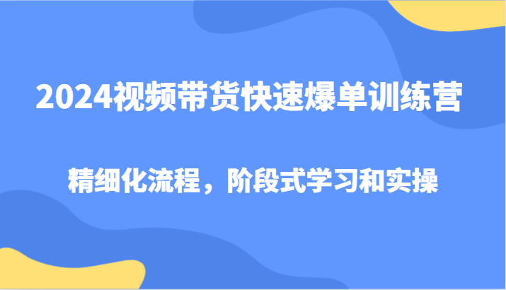 2024视频带货快速爆单训练营，精细化流程，阶段式学习和实操-优创项目网