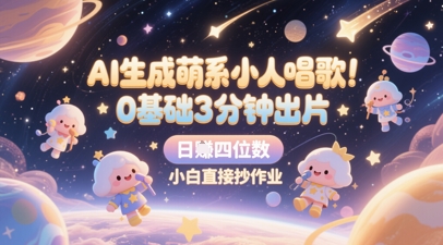 AI生成萌系小人唱歌，0基础3分钟出片，28个作品涨粉8.9W，单条最高19W赞，日入四位数，小白直接抄作业-优创项目网