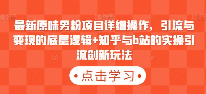 最新原味男粉项目详细操作，引流与变现的底层逻辑+知乎与b站的实操引流创新玩法-优创项目网