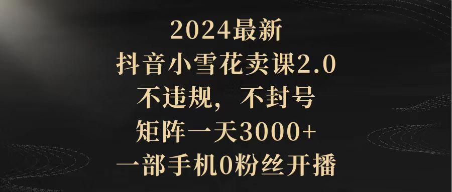 (9639期)2024最新抖音小雪花卖课2.0 不违规 不封号 矩阵一天3000+一部手机0粉丝开播-优创项目网