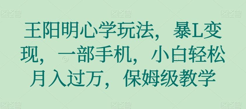 王阳明心学玩法，暴L变现，一部手机，小白轻松月入过万，保姆级教学【揭秘】-优创项目网